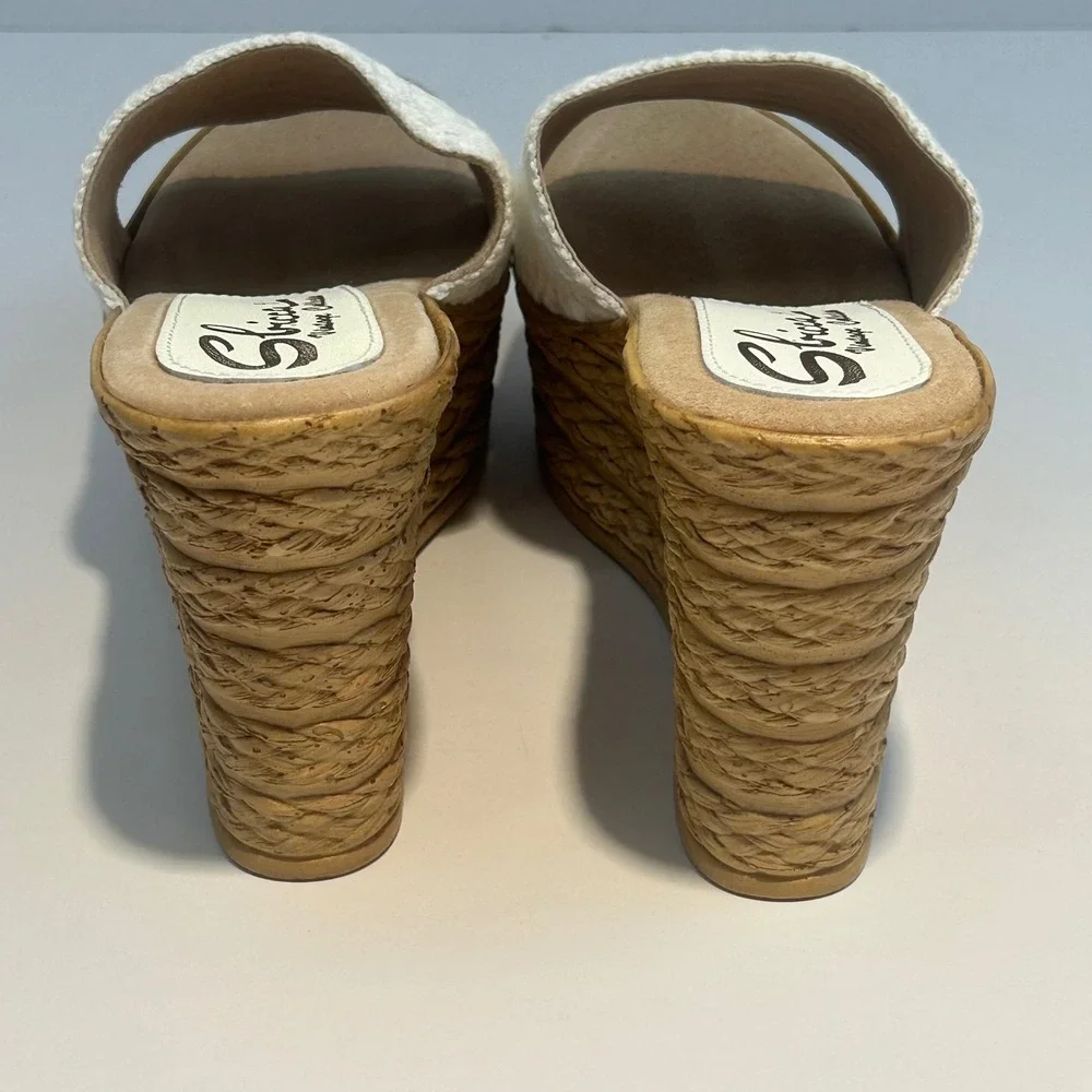 Sbicca Vintage Collection White Woven Platform Wedge Slide Sandals Womens 9 Boho